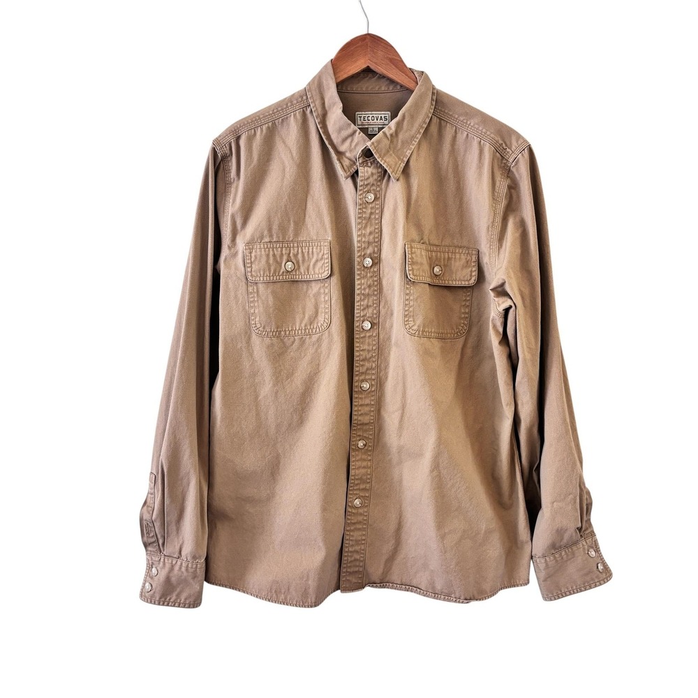 Tecovas Twill Button Up Shirt Mens Size L Beige Western Cotton Long Sleeve